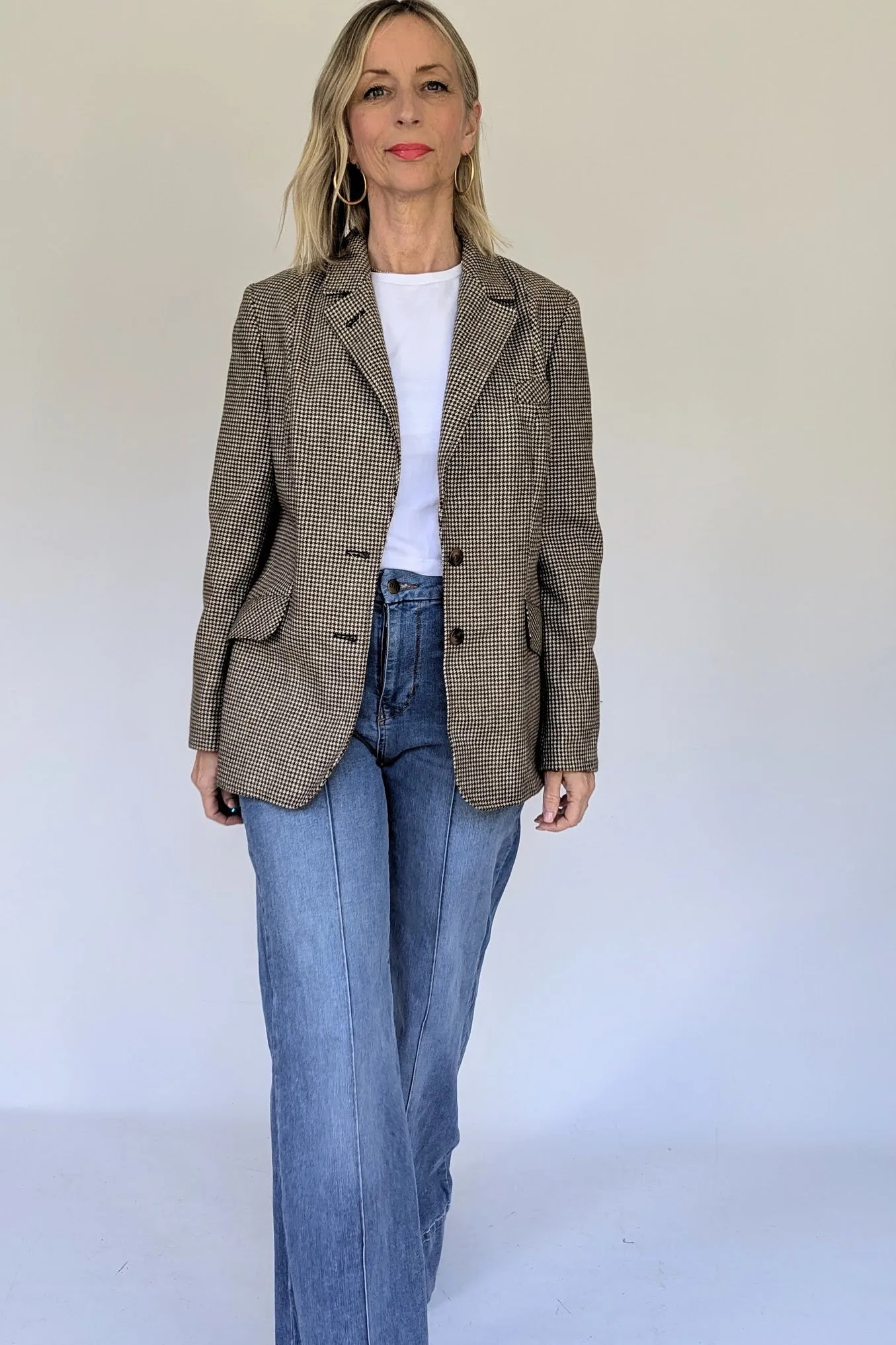 1980s Blazer in Cream and Brown Dogtooth
