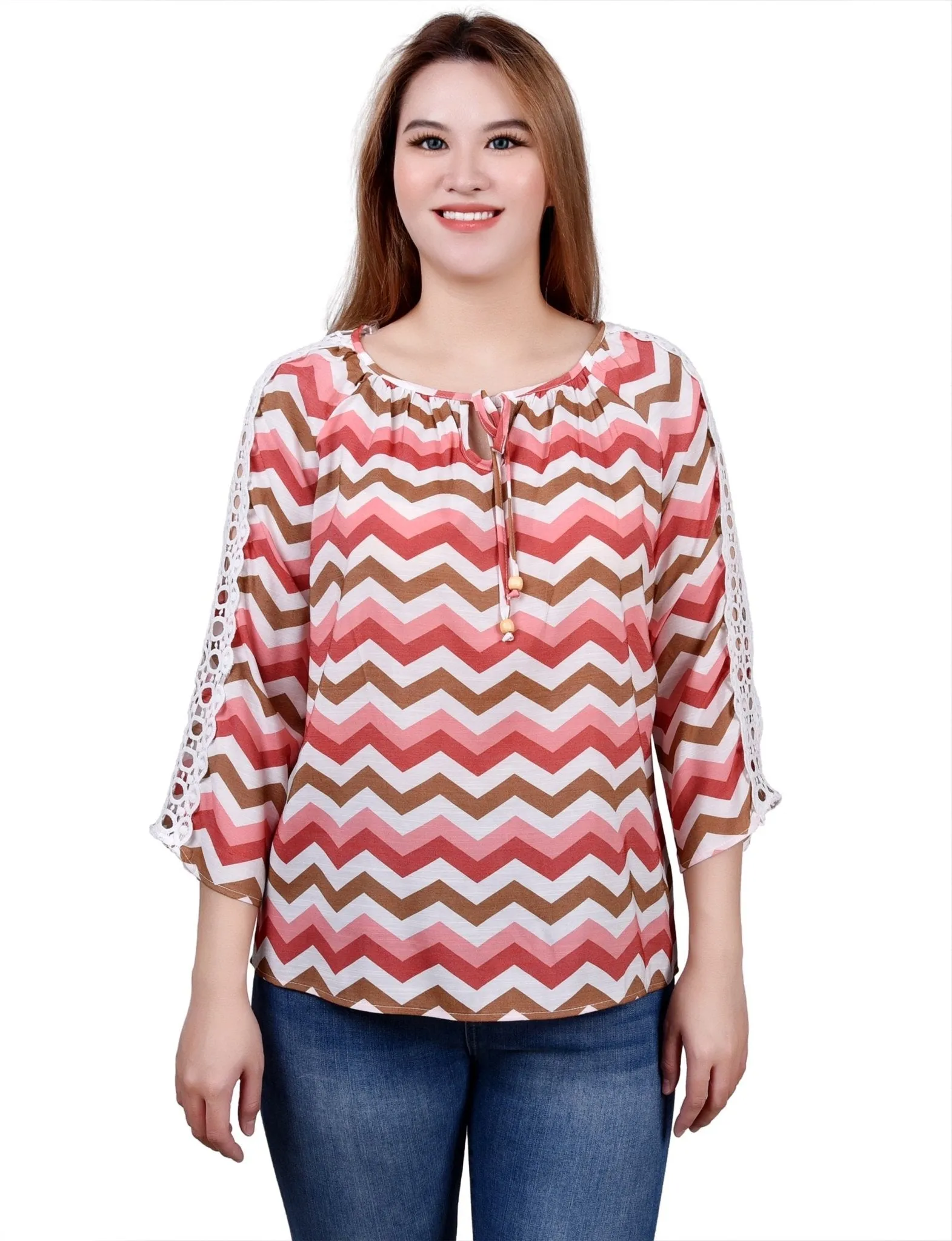 3/4 Length Sleeve Crochet Detail Blouse