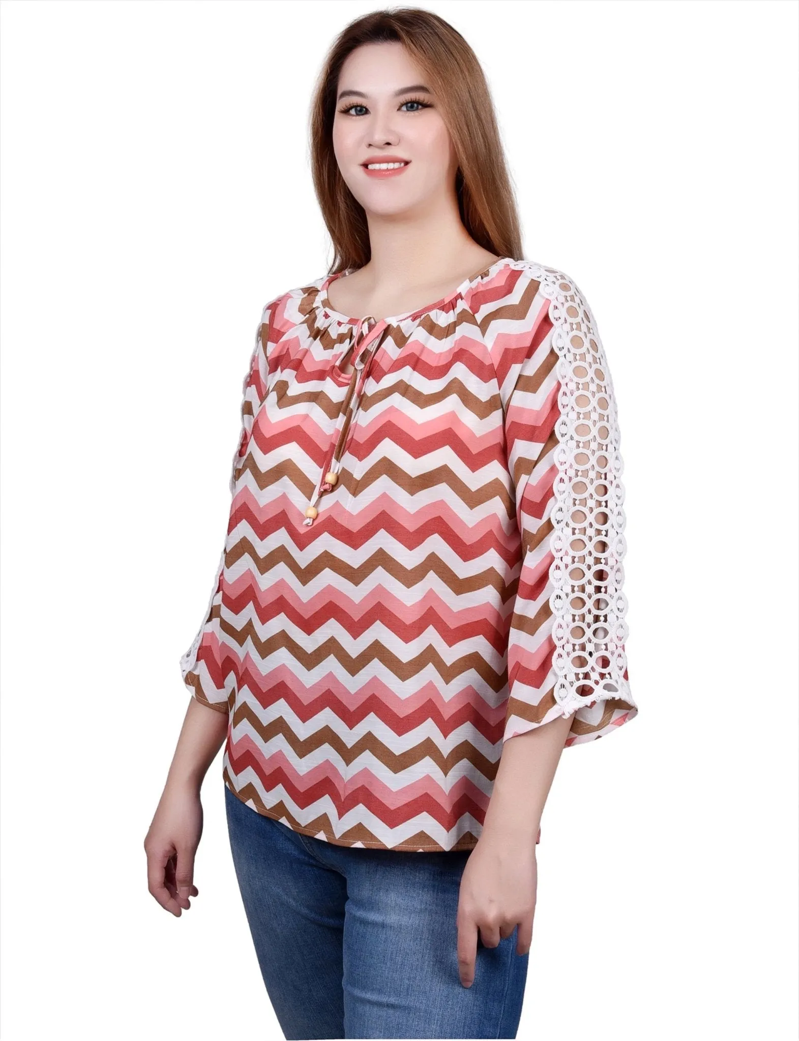 3/4 Length Sleeve Crochet Detail Blouse