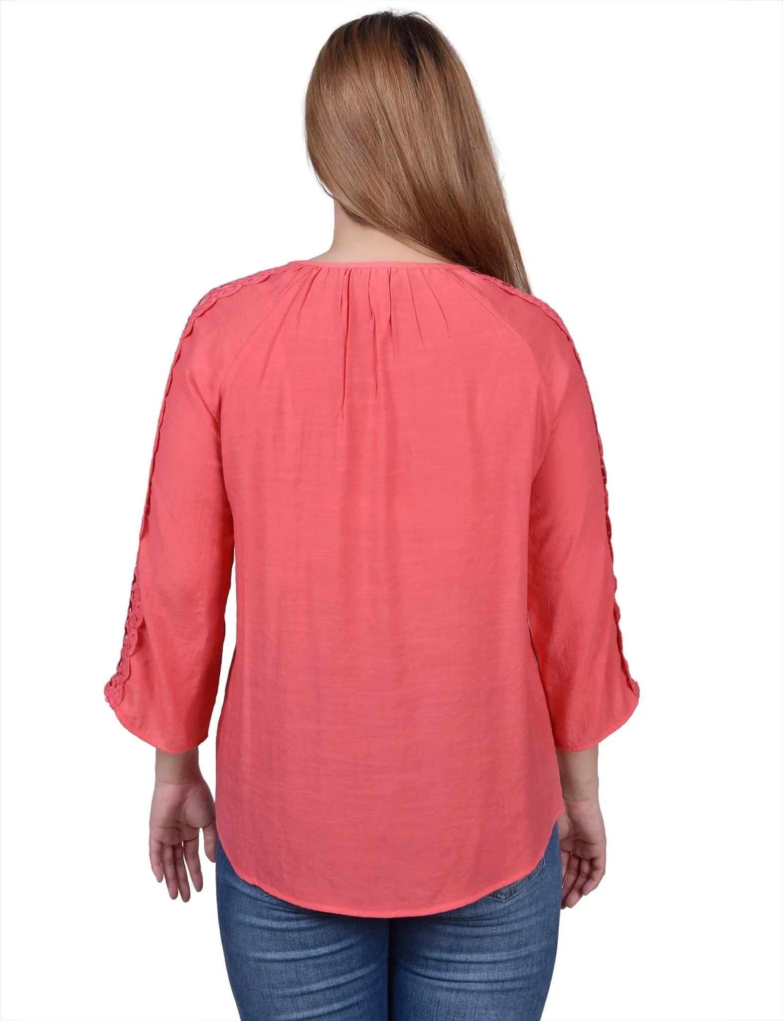 3/4 Length Sleeve Crochet Detail Blouse