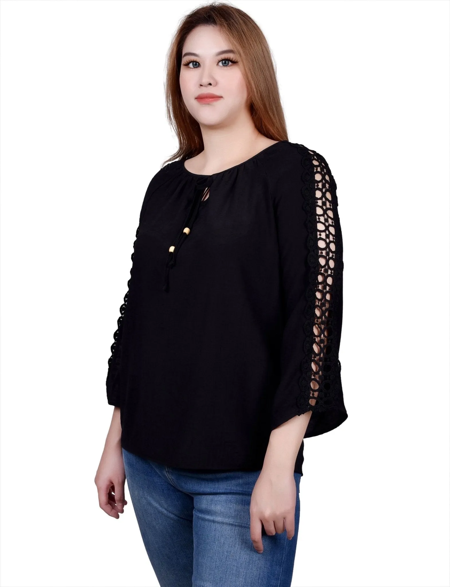 3/4 Length Sleeve Crochet Detail Blouse