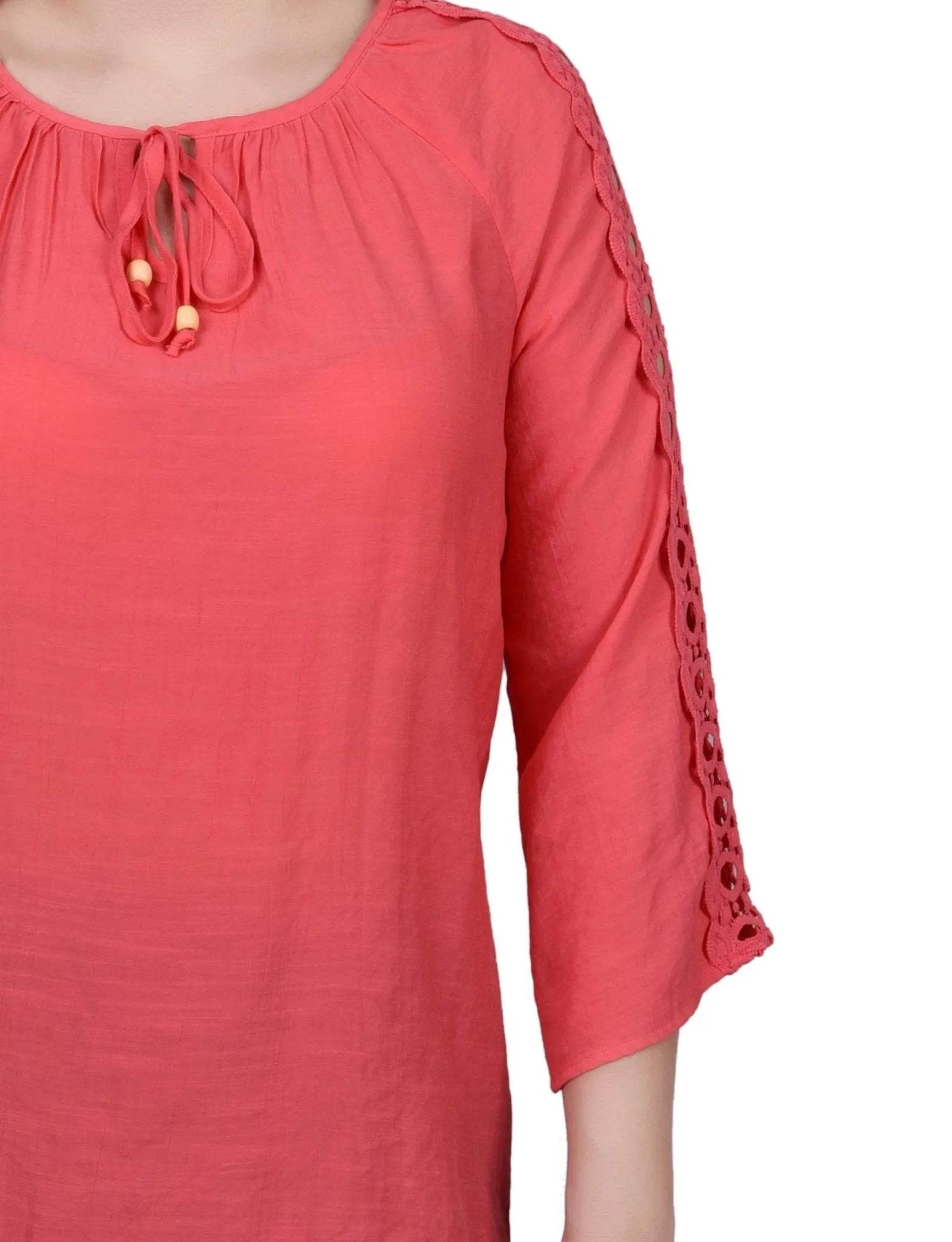 3/4 Length Sleeve Crochet Detail Blouse