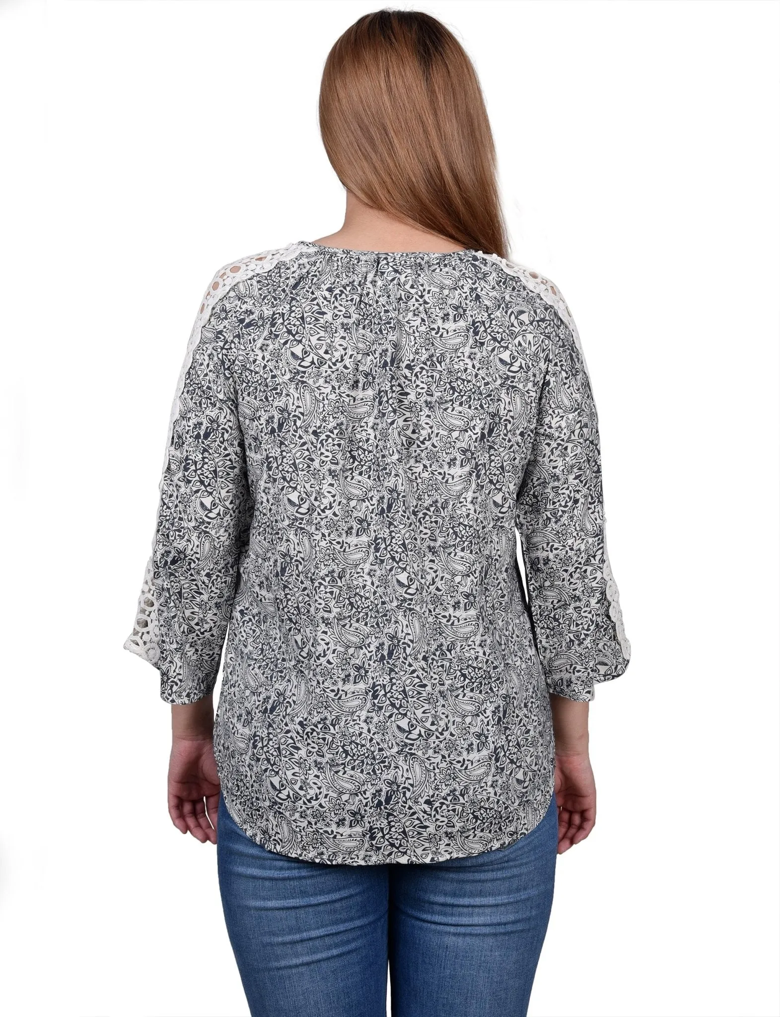 3/4 Length Sleeve Crochet Detail Blouse