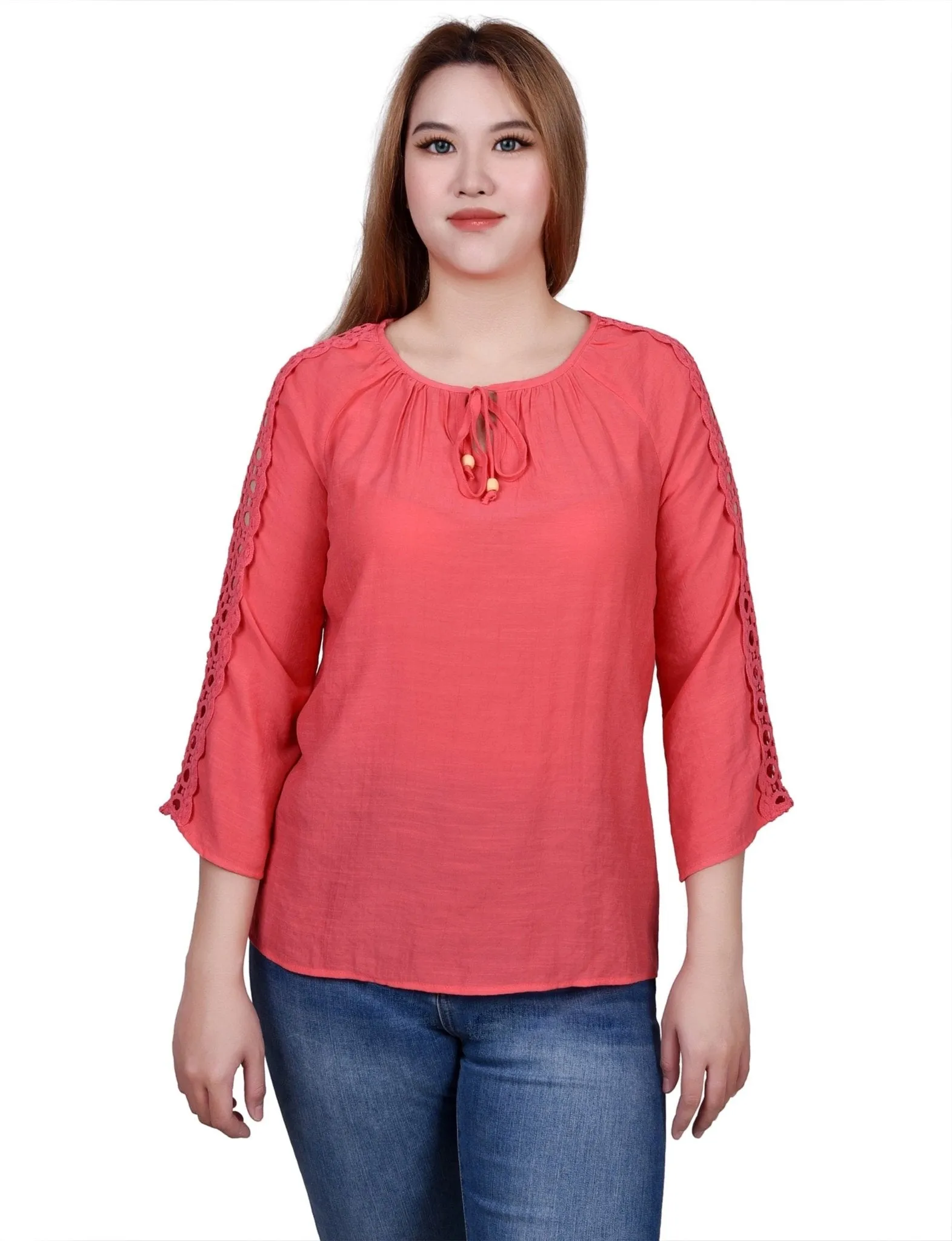 3/4 Length Sleeve Crochet Detail Blouse