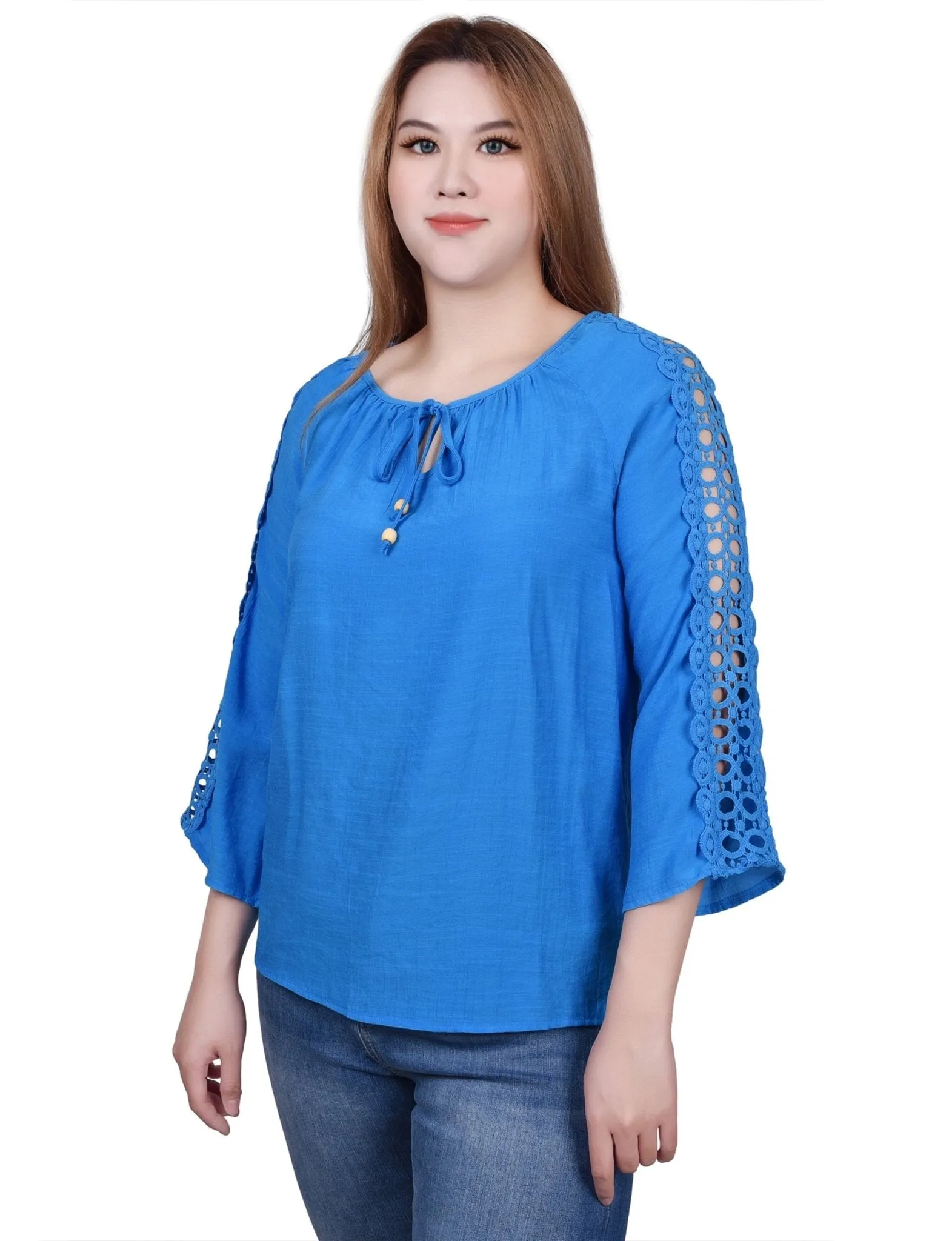 3/4 Length Sleeve Crochet Detail Blouse