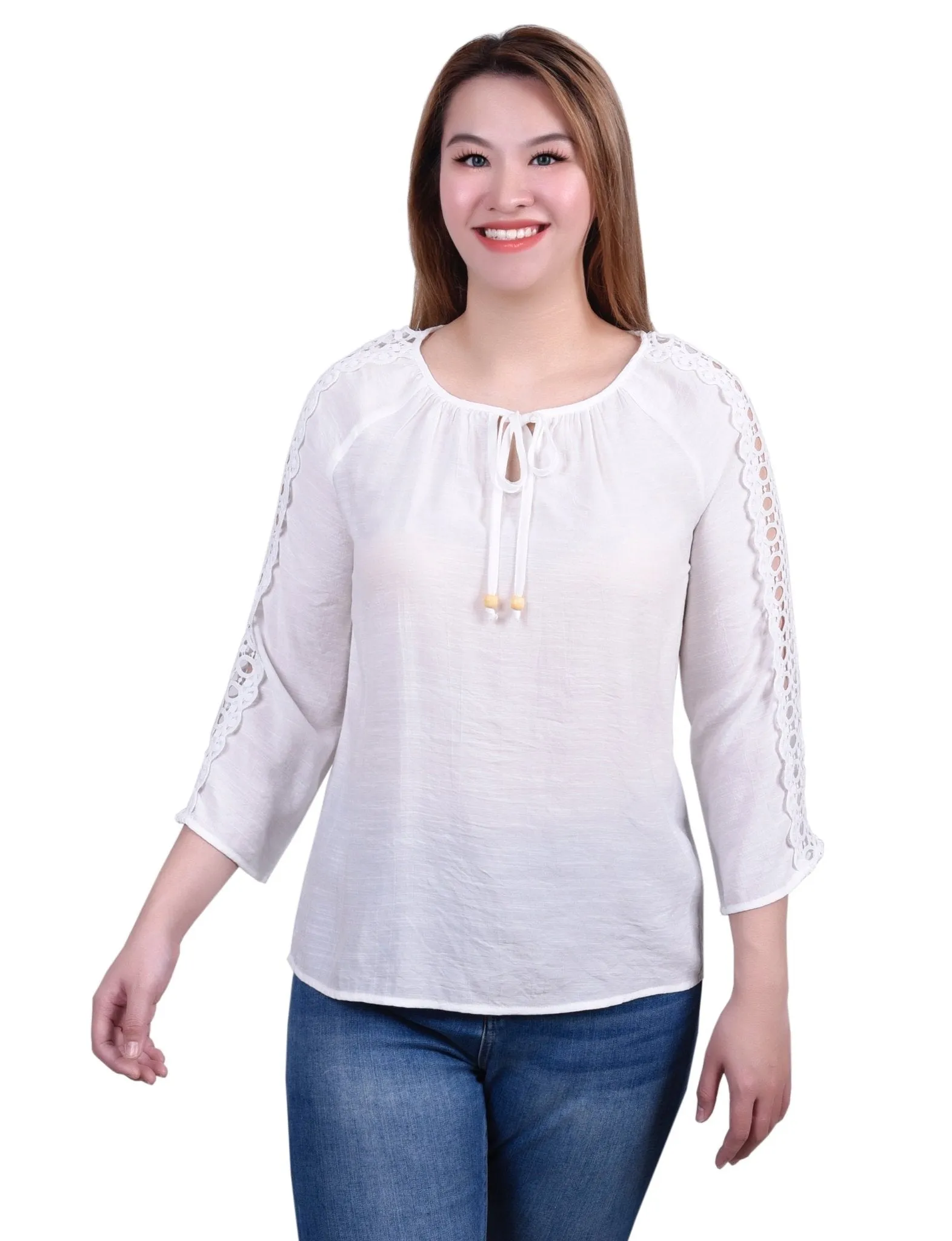 3/4 Length Sleeve Crochet Detail Blouse