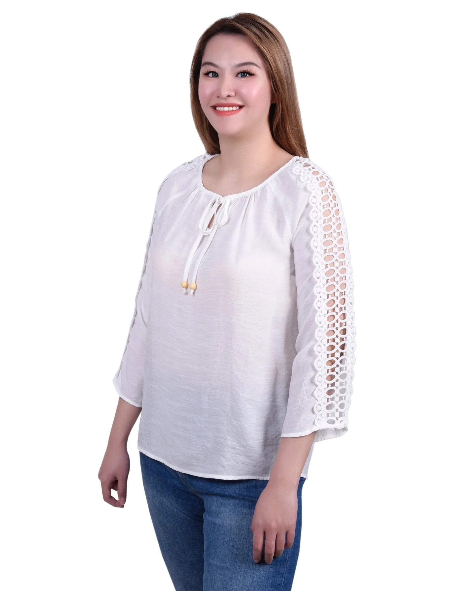 3/4 Length Sleeve Crochet Detail Blouse
