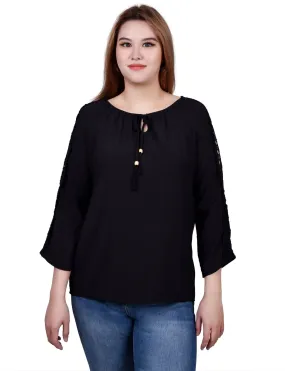 3/4 Length Sleeve Crochet Detail Blouse