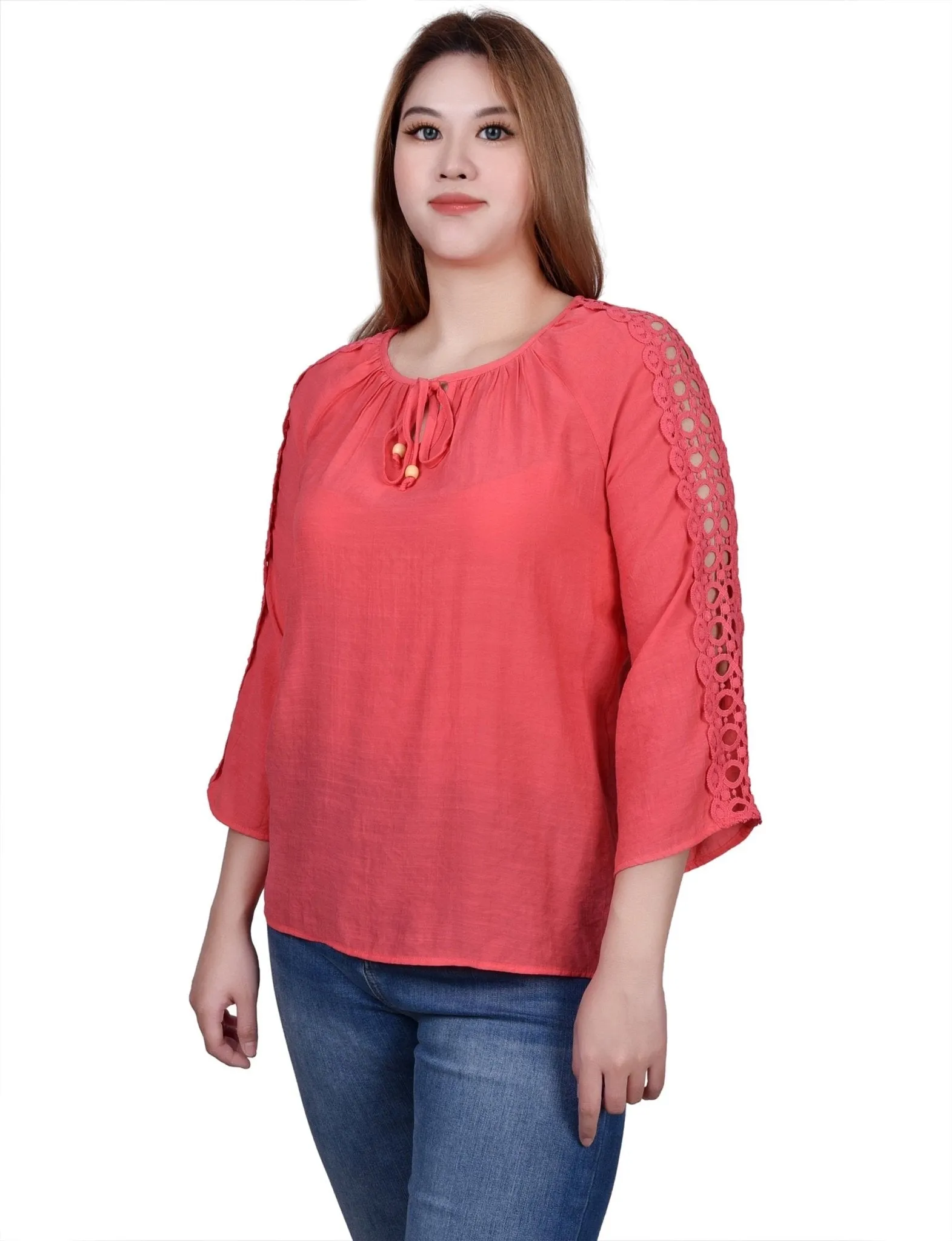 3/4 Length Sleeve Crochet Detail Blouse