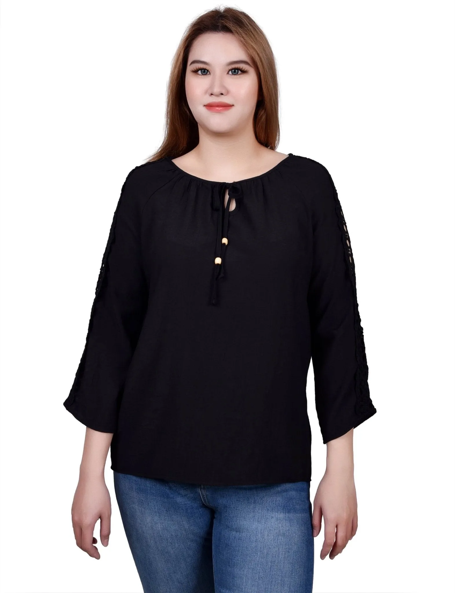 3/4 Length Sleeve Crochet Detail Blouse