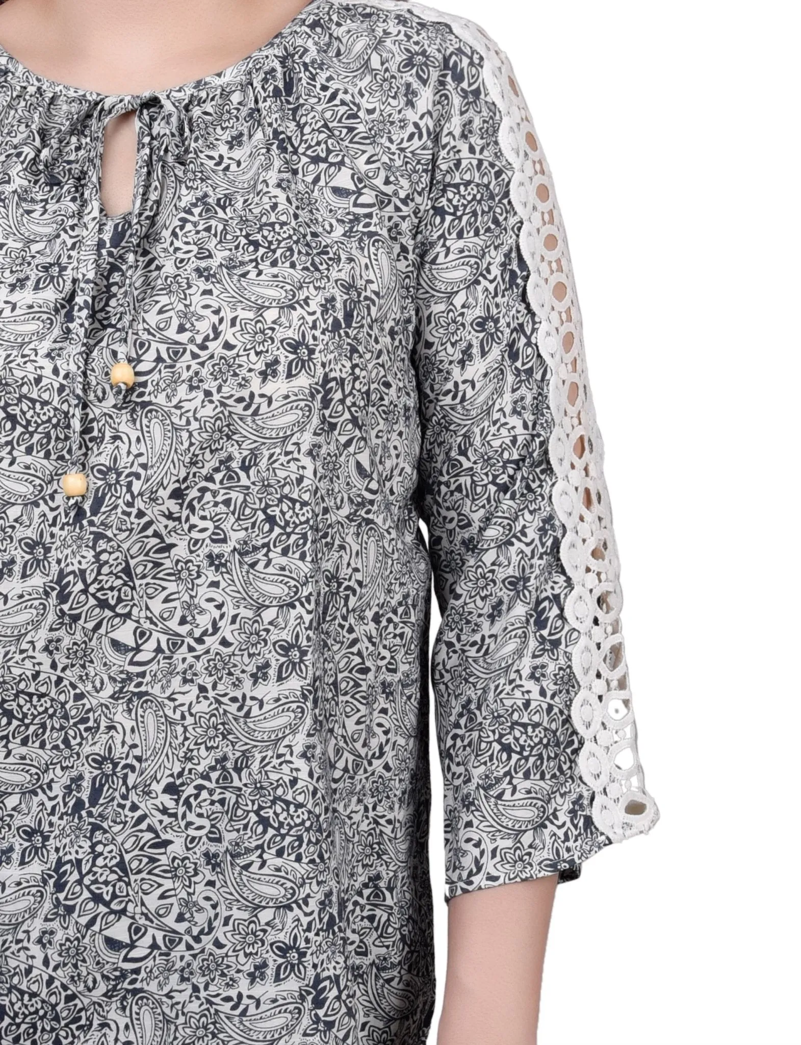 3/4 Length Sleeve Crochet Detail Blouse