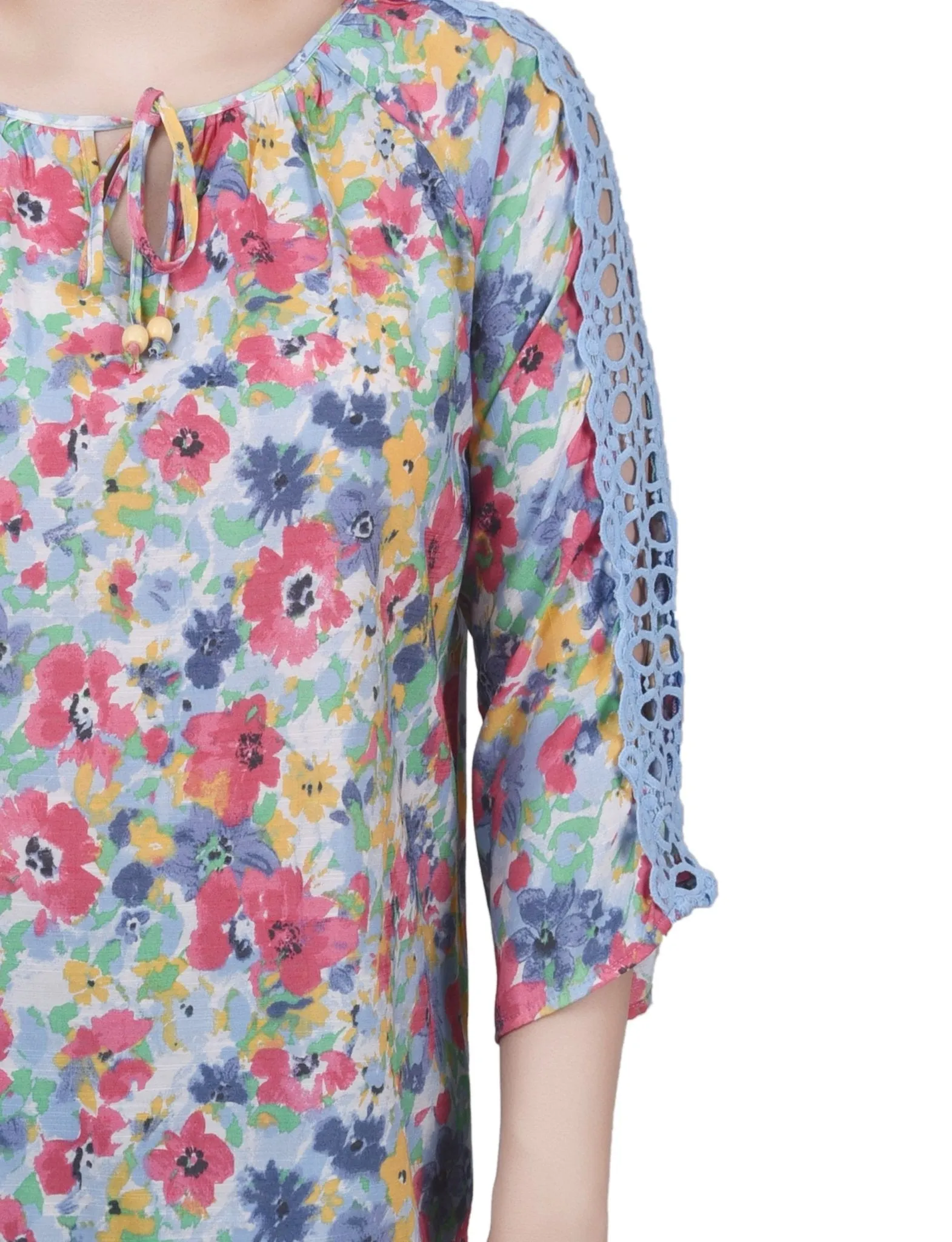 3/4 Length Sleeve Crochet Detail Blouse