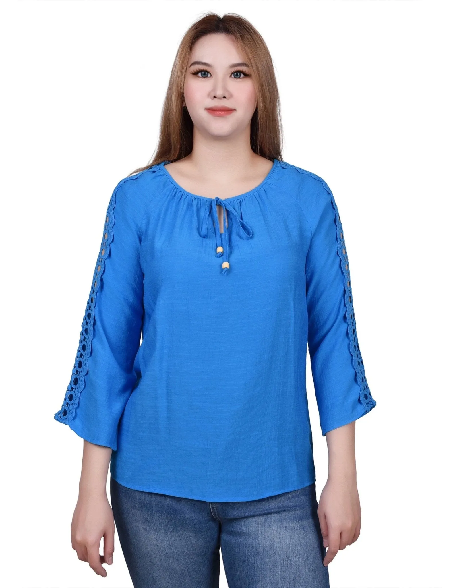 3/4 Length Sleeve Crochet Detail Blouse