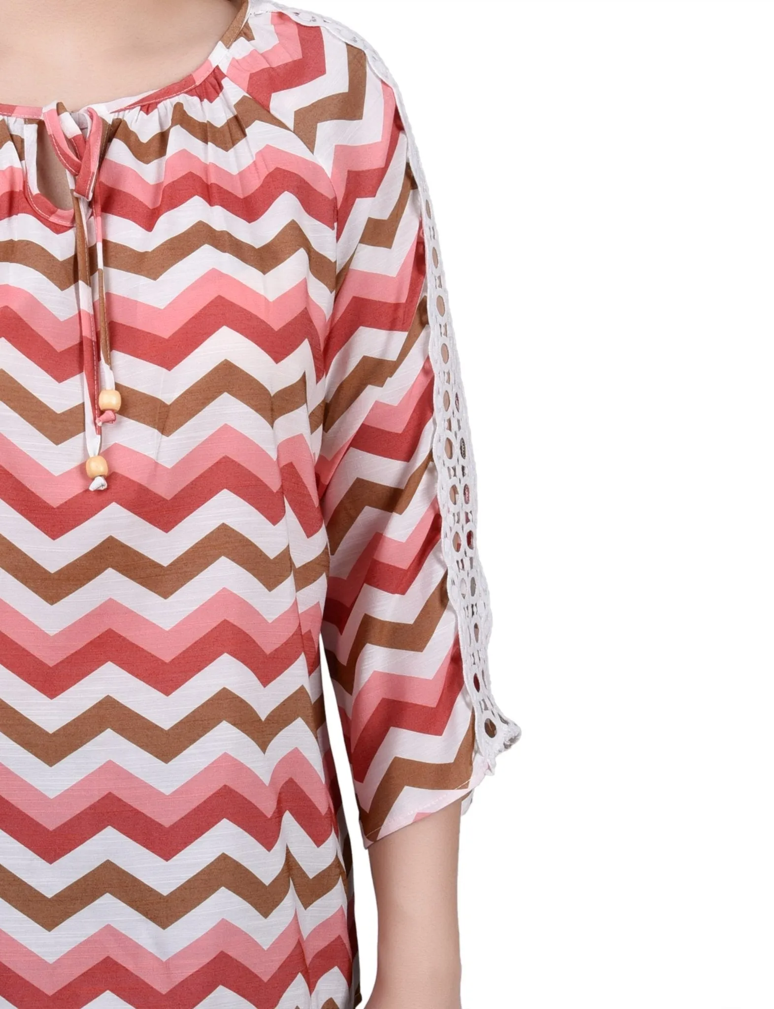 3/4 Length Sleeve Crochet Detail Blouse