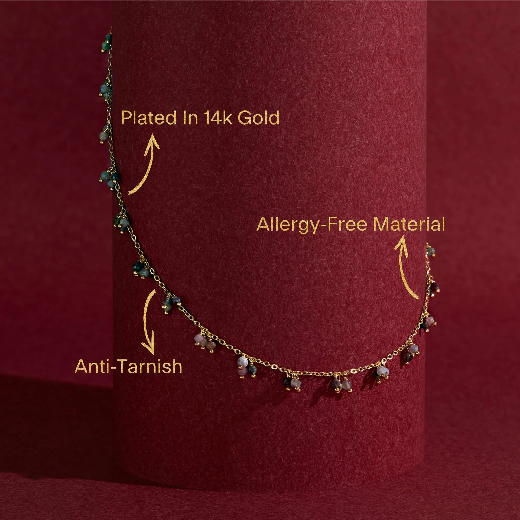 Accessorize London Women 14K Real Gold Plated Tourmaline Cluster Station Necklace