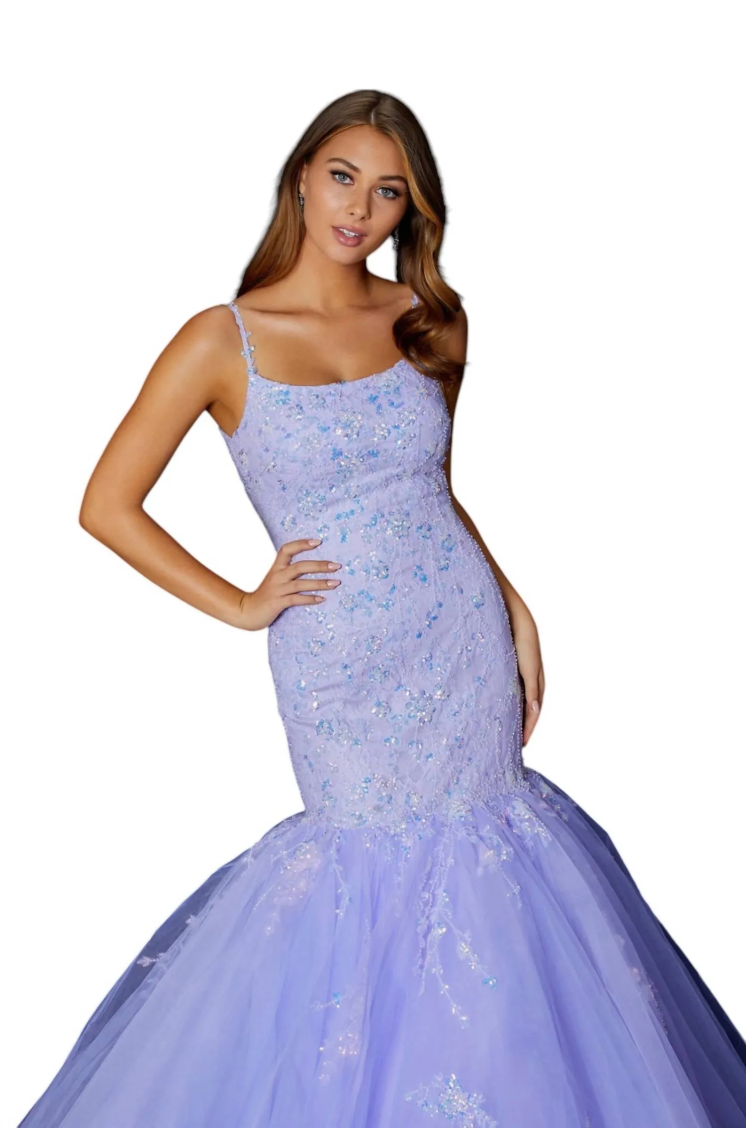 Amarra - Scoop Embroidered Mermaid Evening Gown
