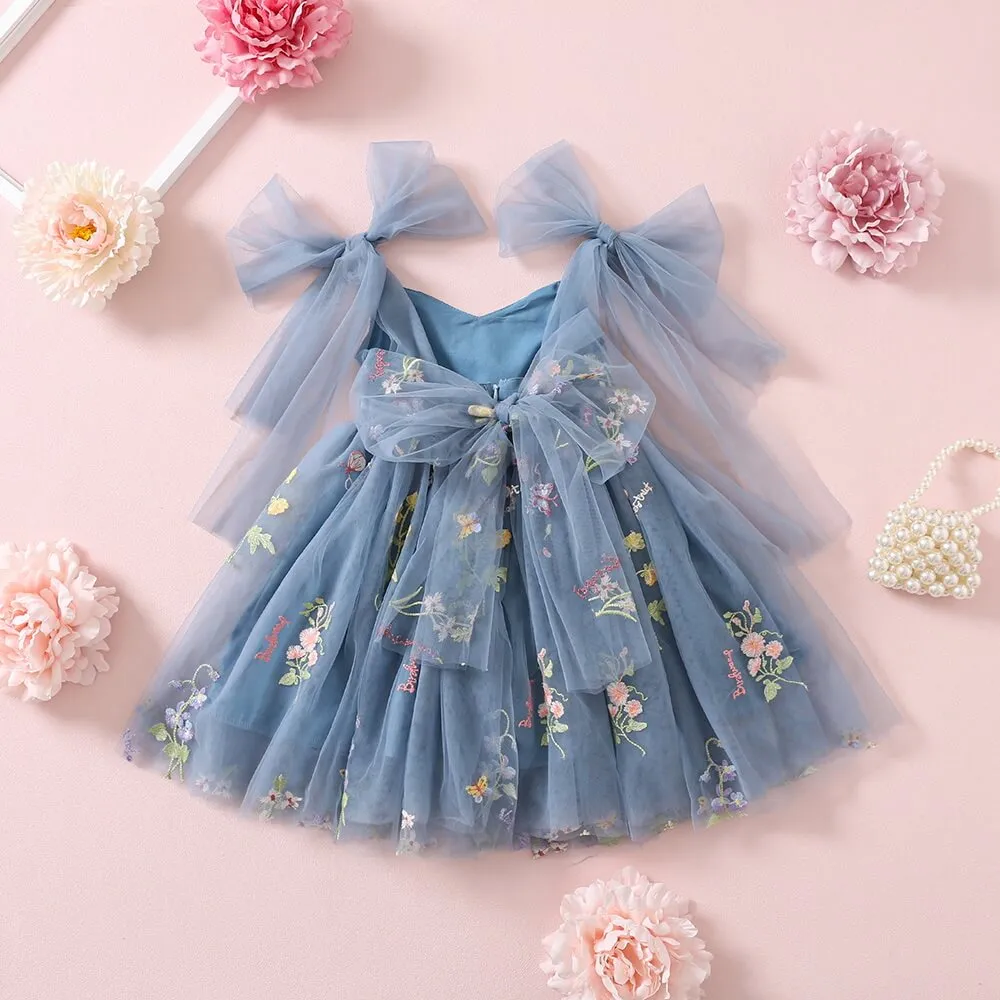 Baby Enchanted Angel Dress - Embroidered Dusty Blue