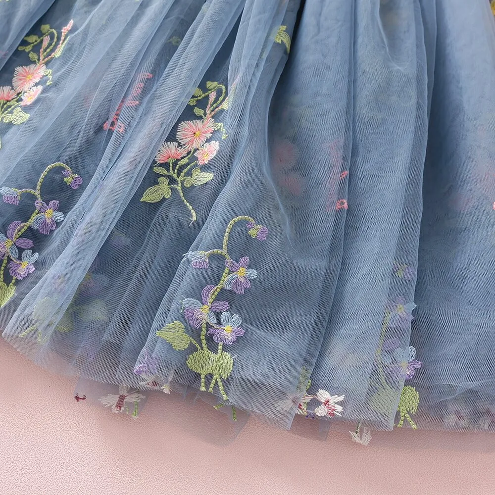 Baby Enchanted Angel Dress - Embroidered Dusty Blue