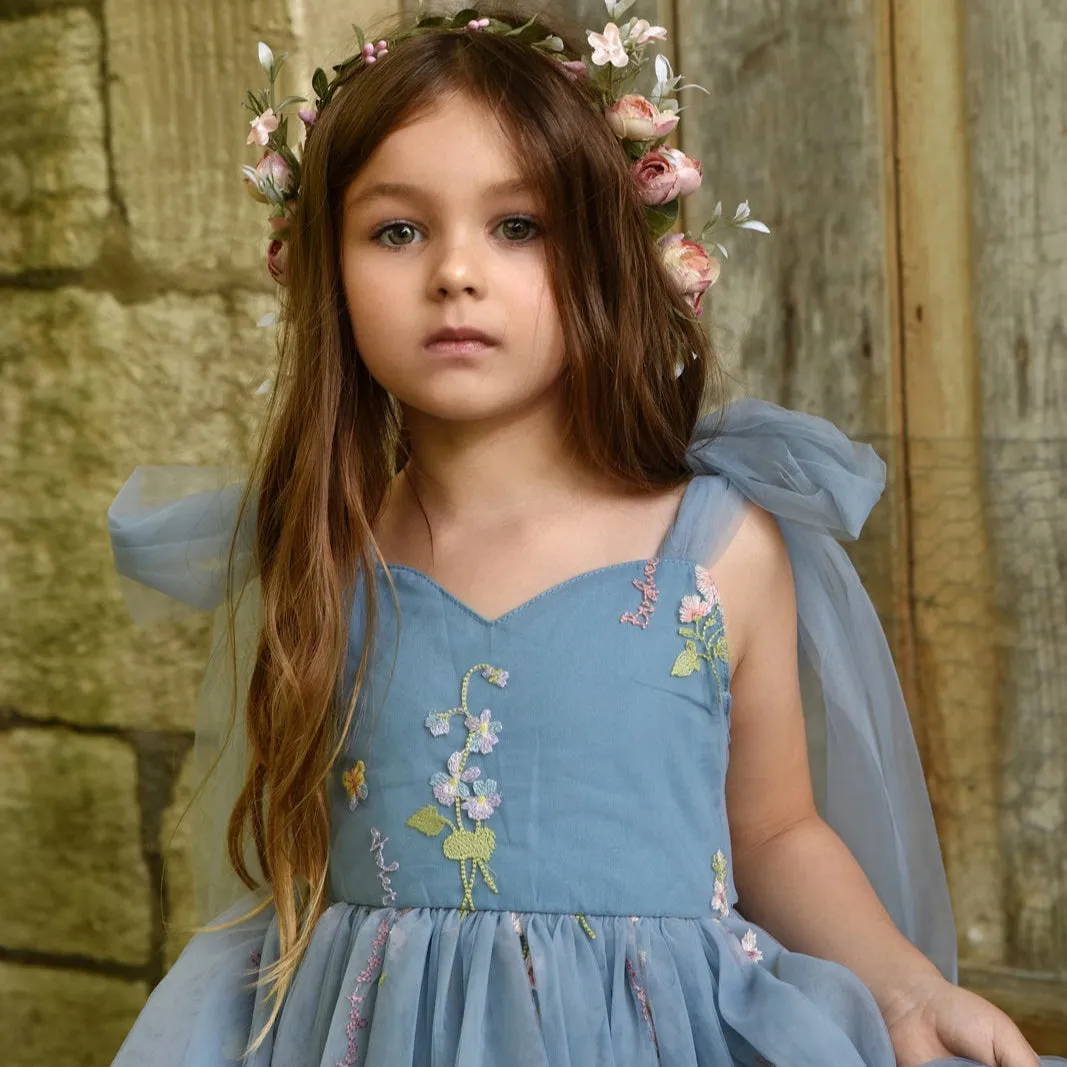 Baby Enchanted Angel Dress - Embroidered Dusty Blue