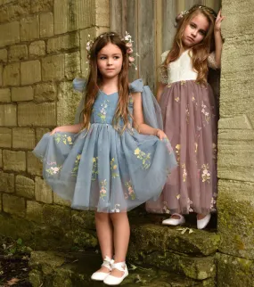 Baby Enchanted Angel Dress - Embroidered Dusty Blue