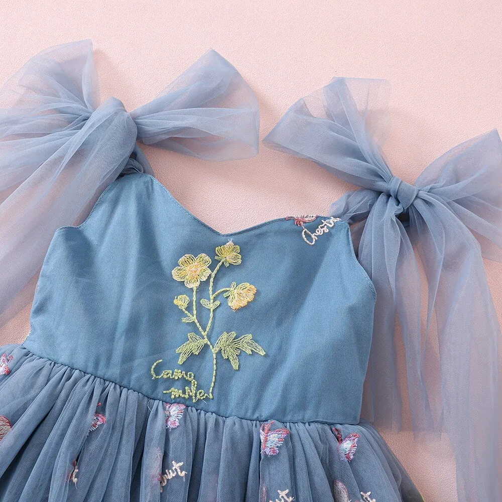 Baby Enchanted Angel Dress - Embroidered Dusty Blue
