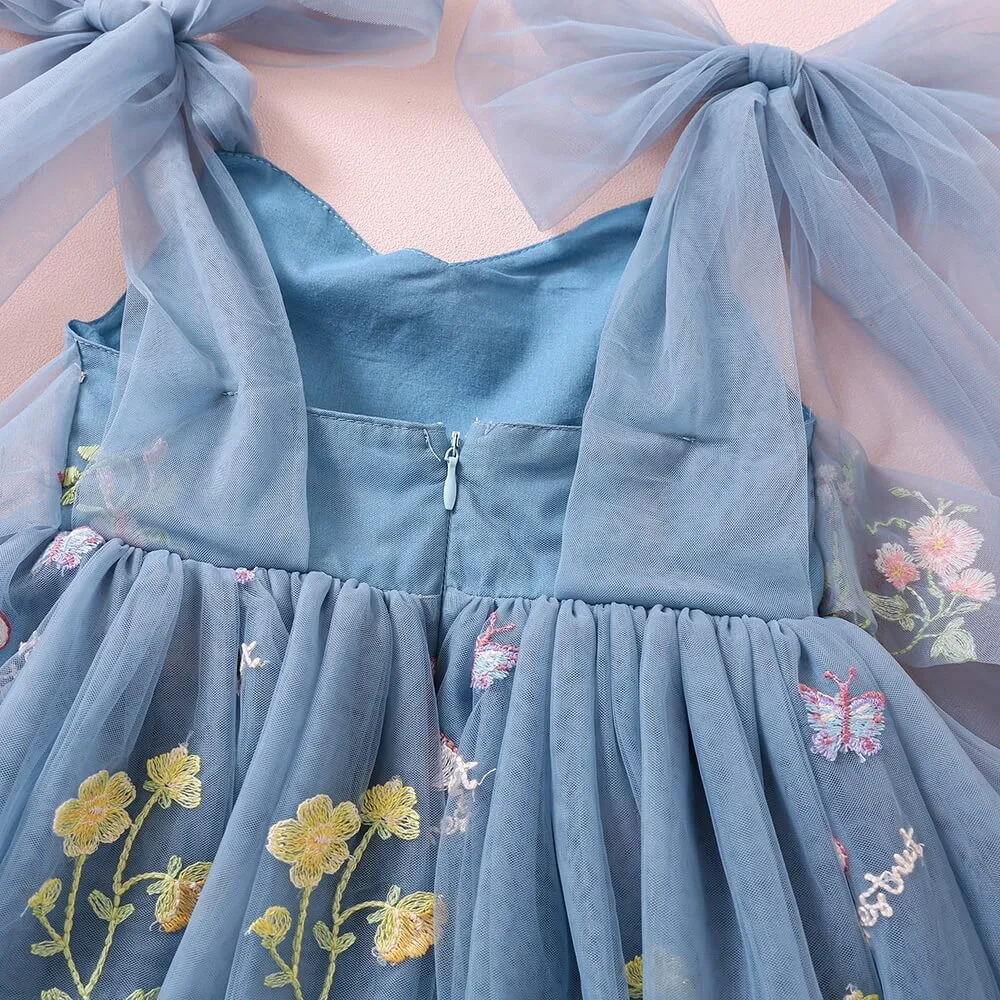 Baby Enchanted Angel Dress - Embroidered Dusty Blue
