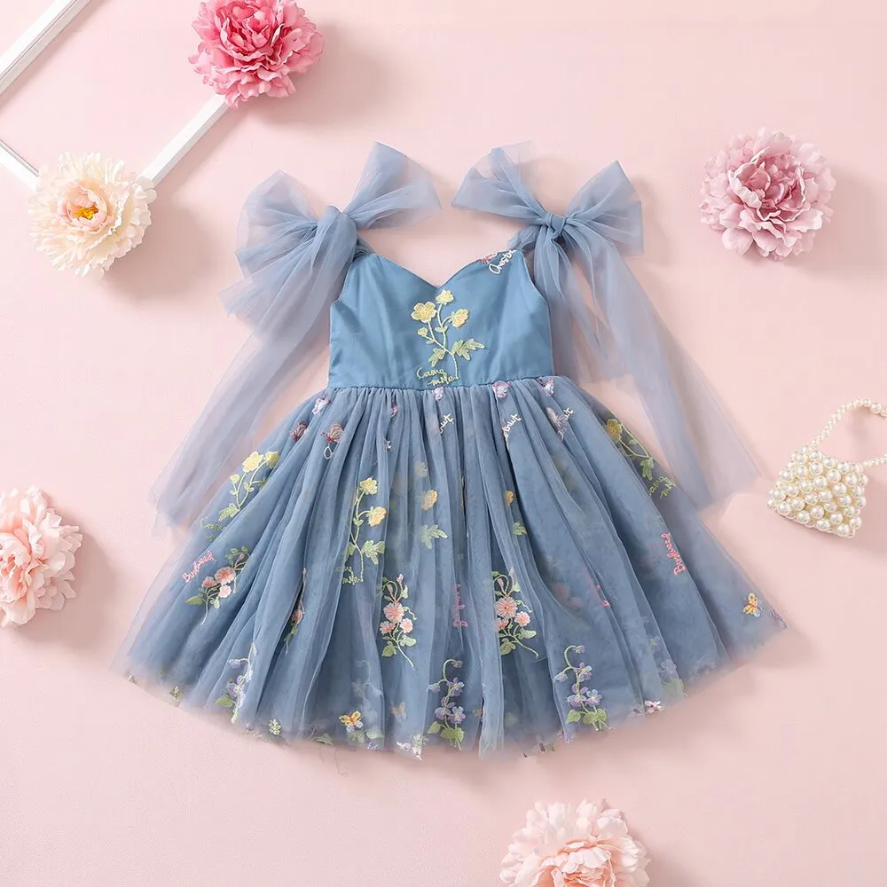 Baby Enchanted Angel Dress - Embroidered Dusty Blue