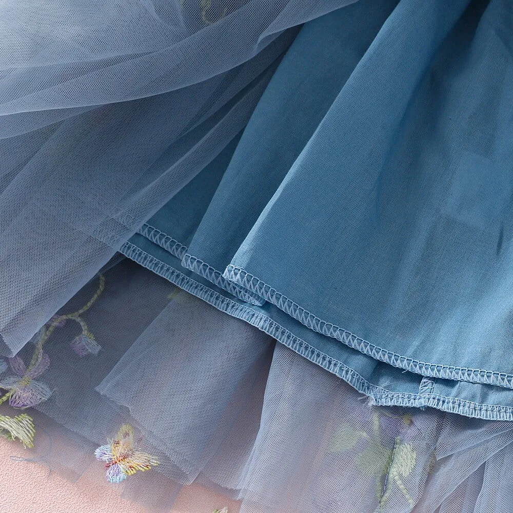 Baby Enchanted Angel Dress - Embroidered Dusty Blue