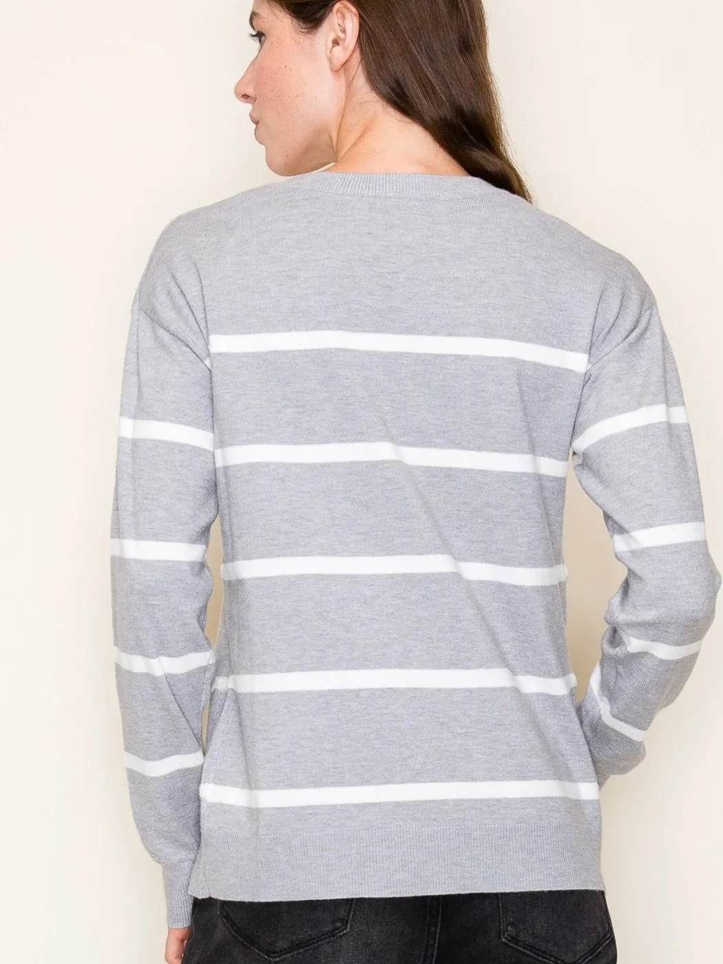 Beaded Stripe Pullover Sweater
