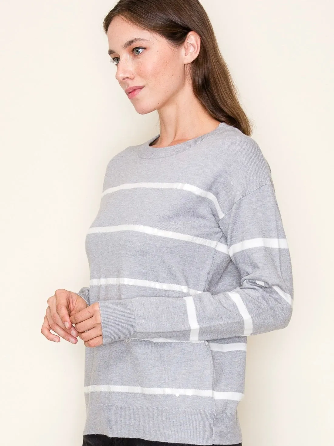 Beaded Stripe Pullover Sweater
