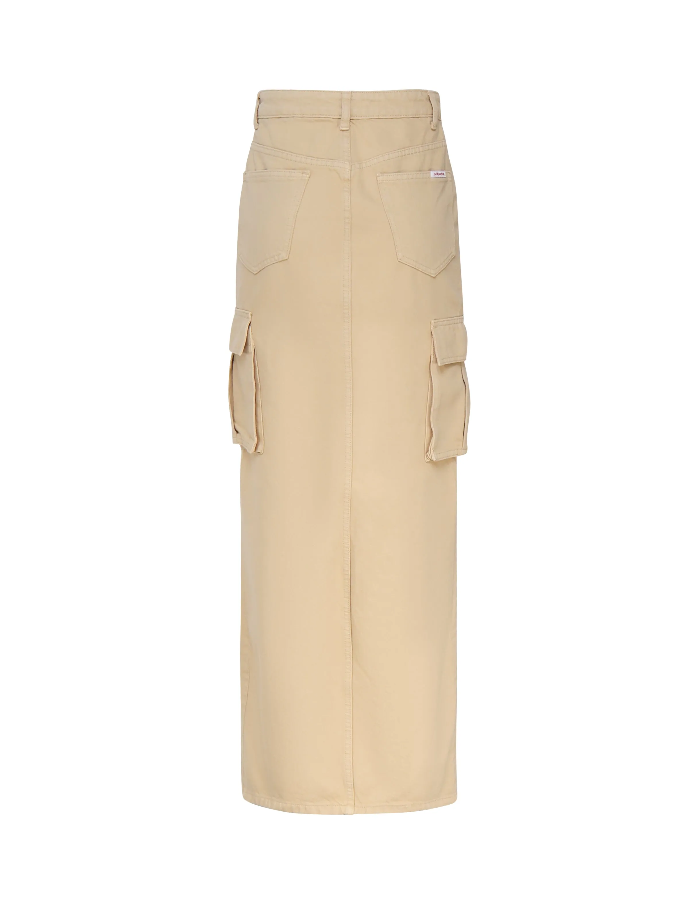 Beige Long Cargo Skirt with Stones
