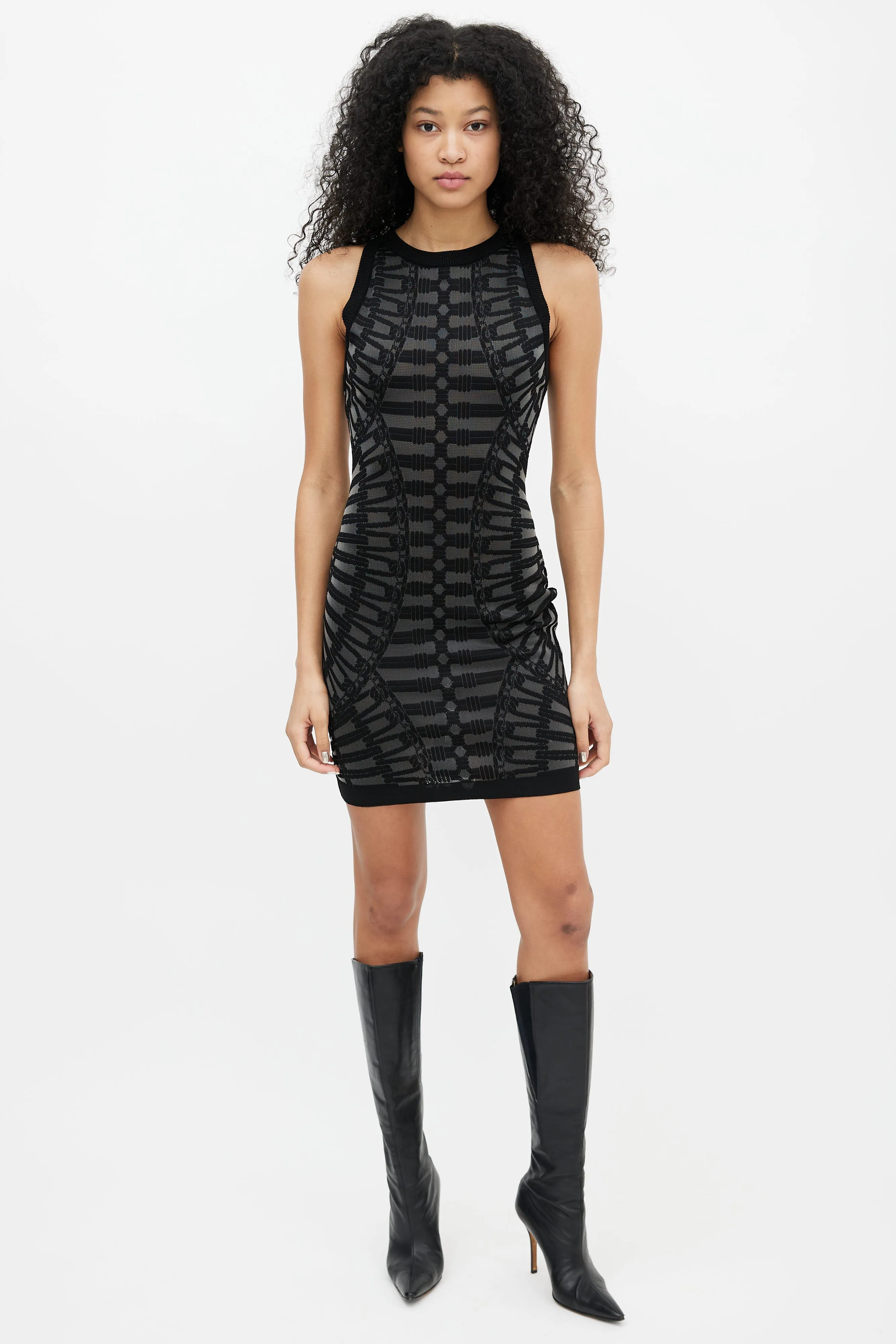 Black & Grey Sheer Embroidered Dress