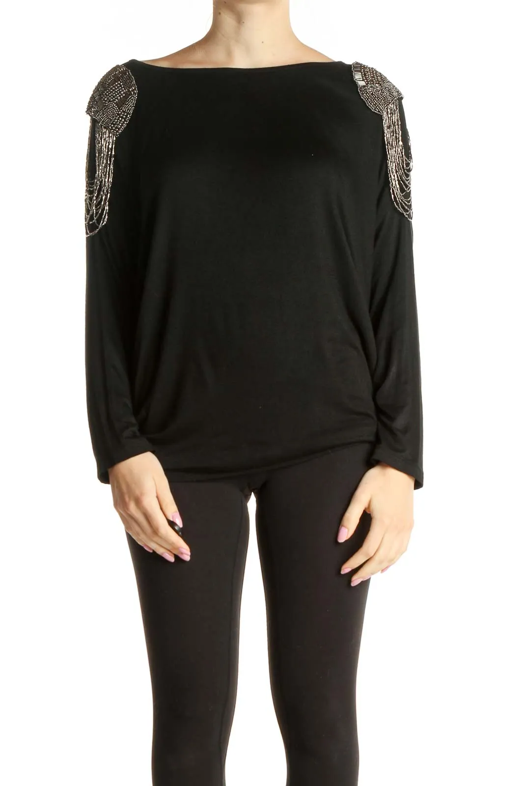 Black Beaded Statement Shoulder Retro Shirt
