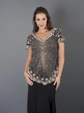 Black Chevron Gunmetal Beaded Top