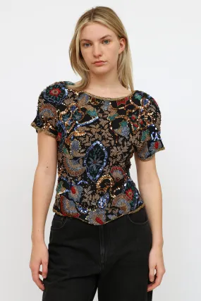 Black Multi Beaded & Sequin Top