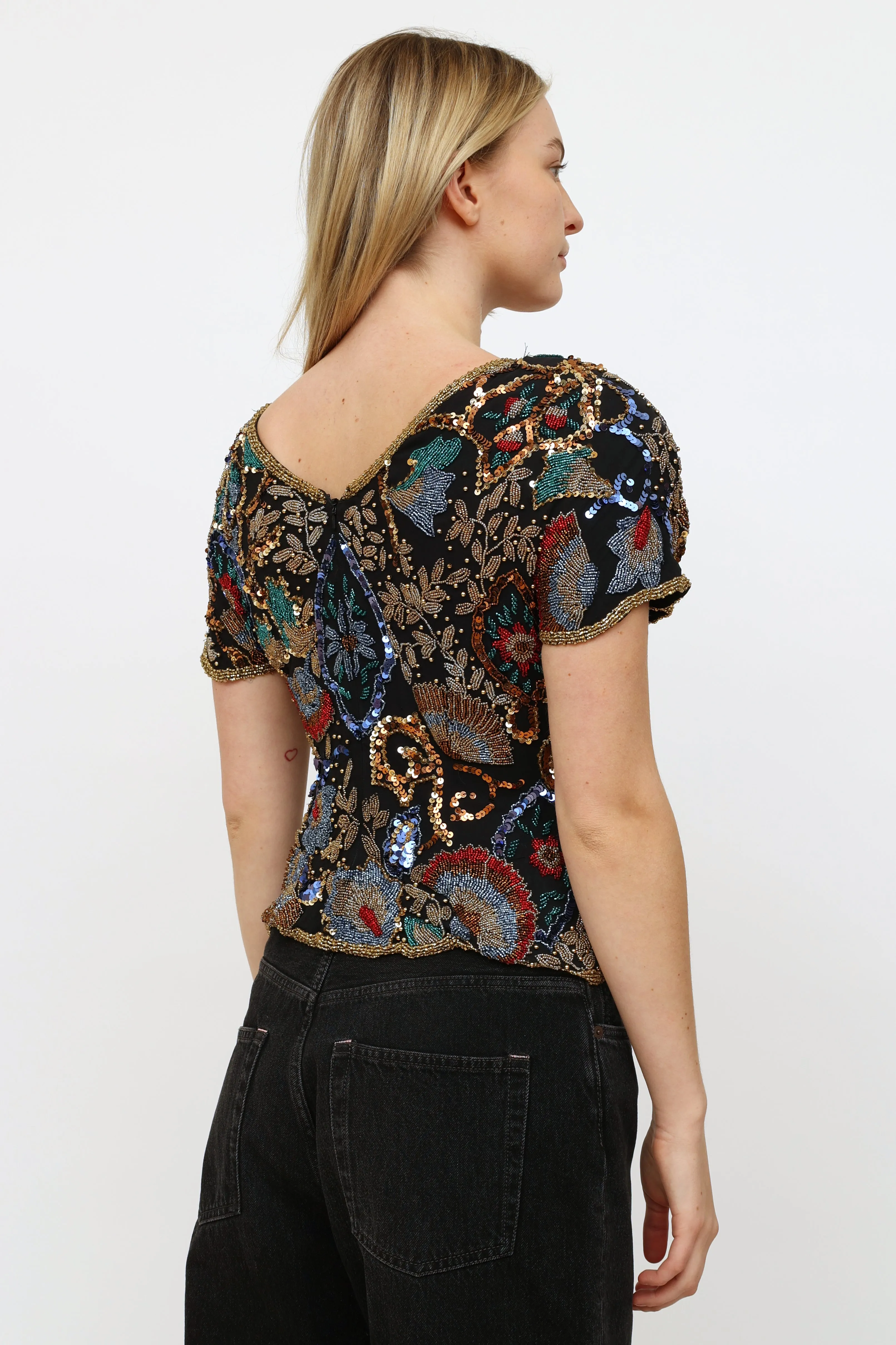 Black Multi Beaded & Sequin Top