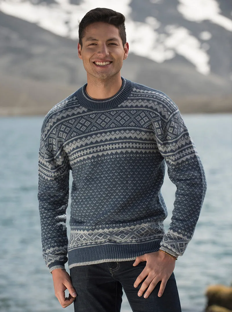 Blue Alpaca Round Neck Sweater for Men