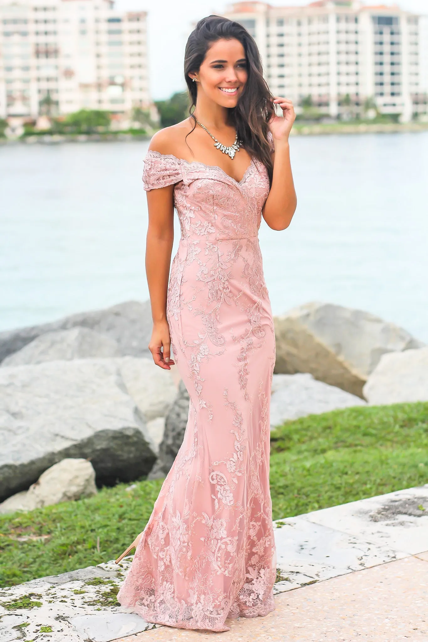 Blush Embroidered Maxi Dress with Mesh Back