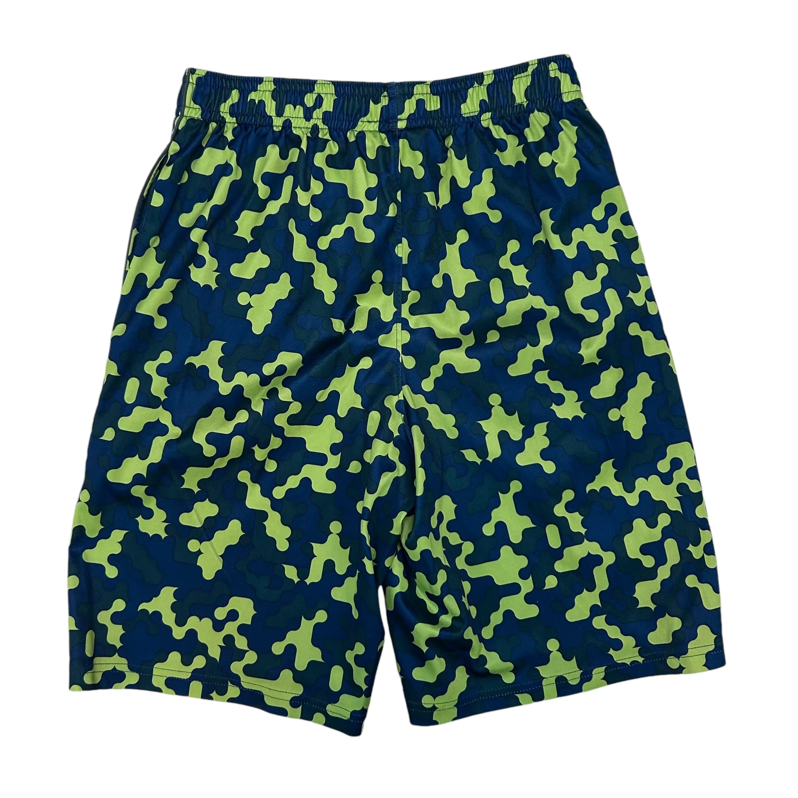 Boys Under Armour Size 10/12 YMD Blue & Green Camo Loose Fit Athletic Shorts