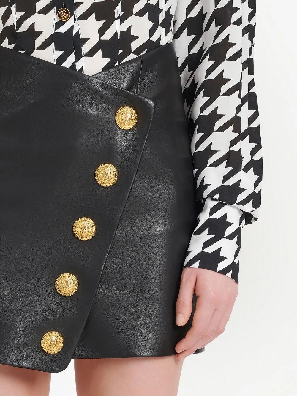Button Detail Leather Wrapped Short Skirt