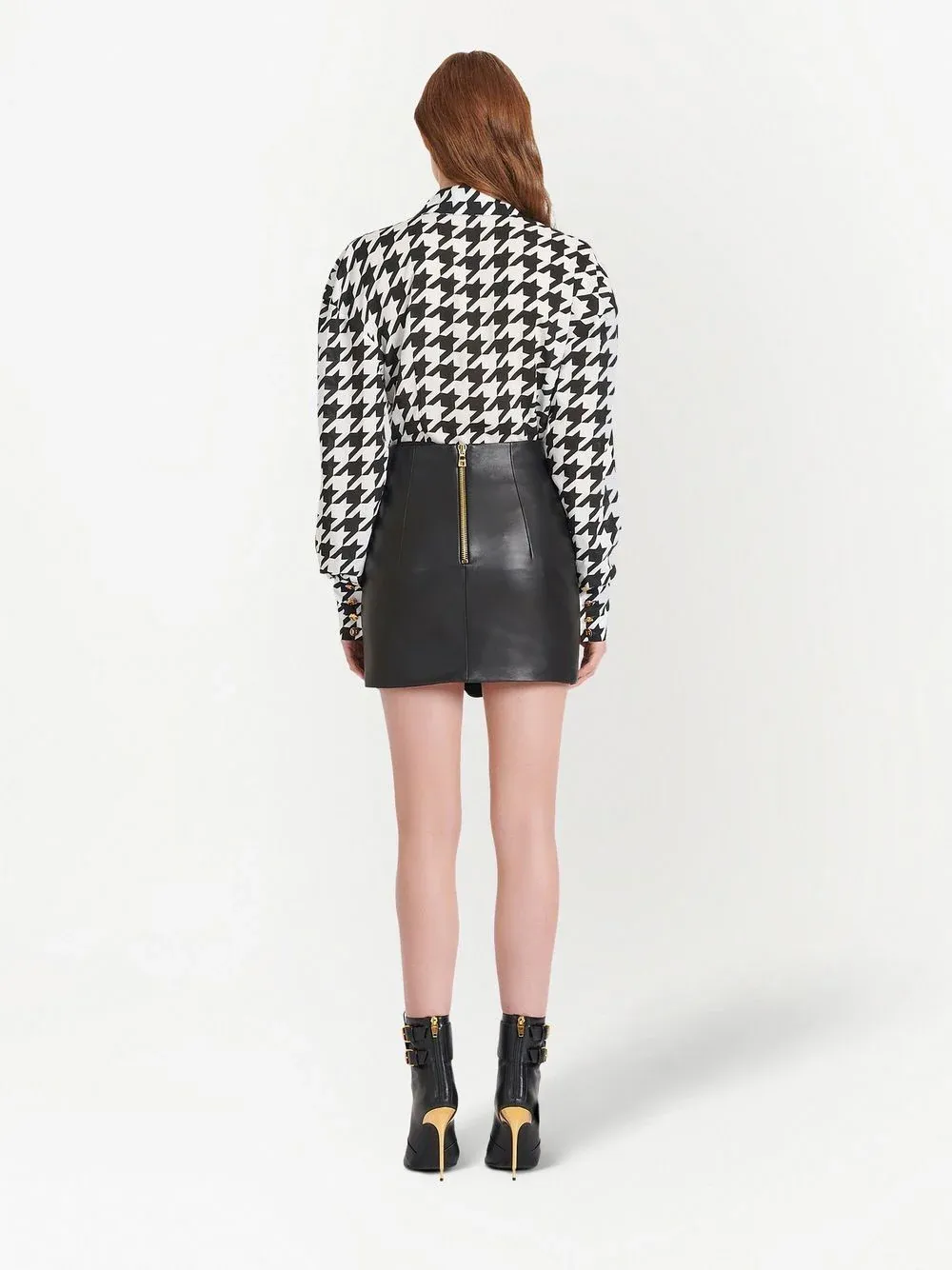 Button Detail Leather Wrapped Short Skirt