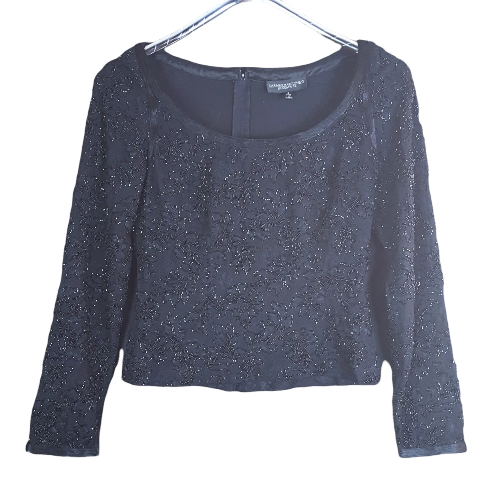 Carmen Marc Valvo Beaded Bodice Blouse Size 4