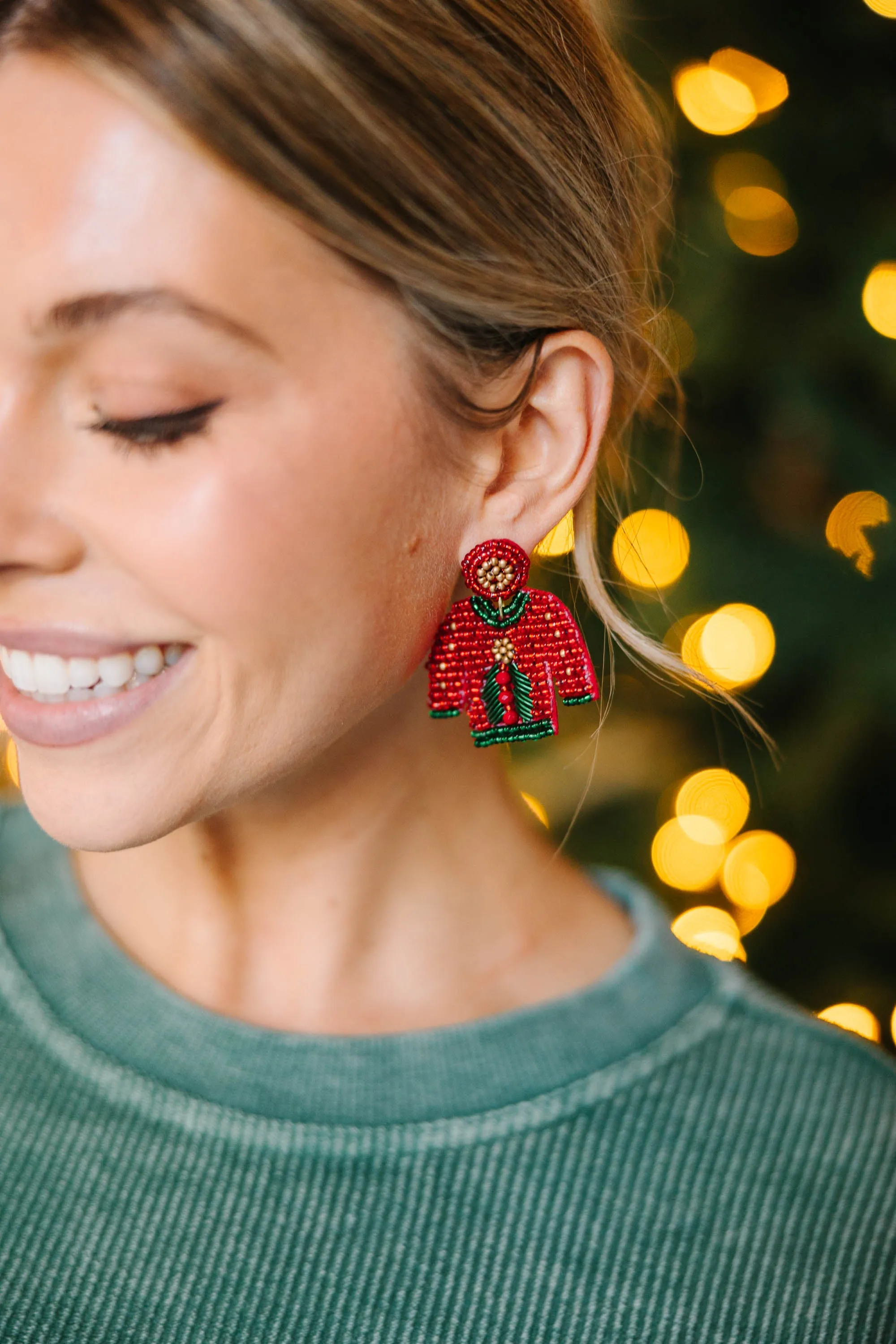 Christmas Best Red Beaded Earrings