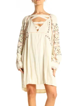 Cream Embroidered Boho Mini Dress