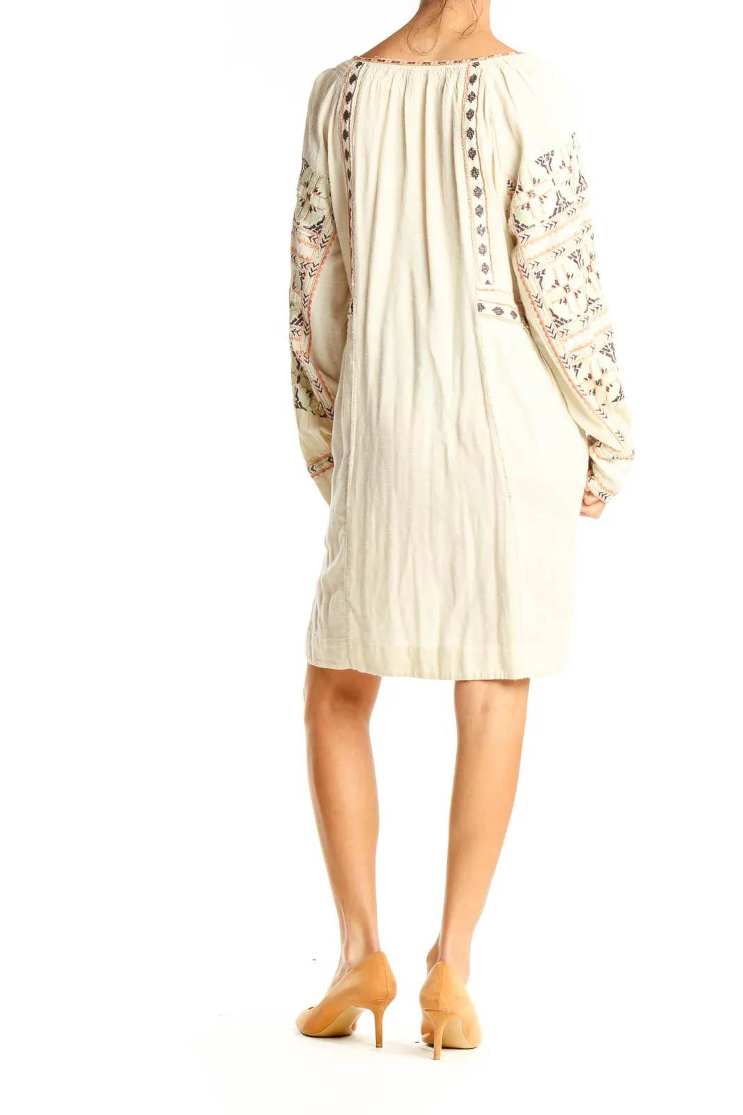 Cream Embroidered Boho Mini Dress