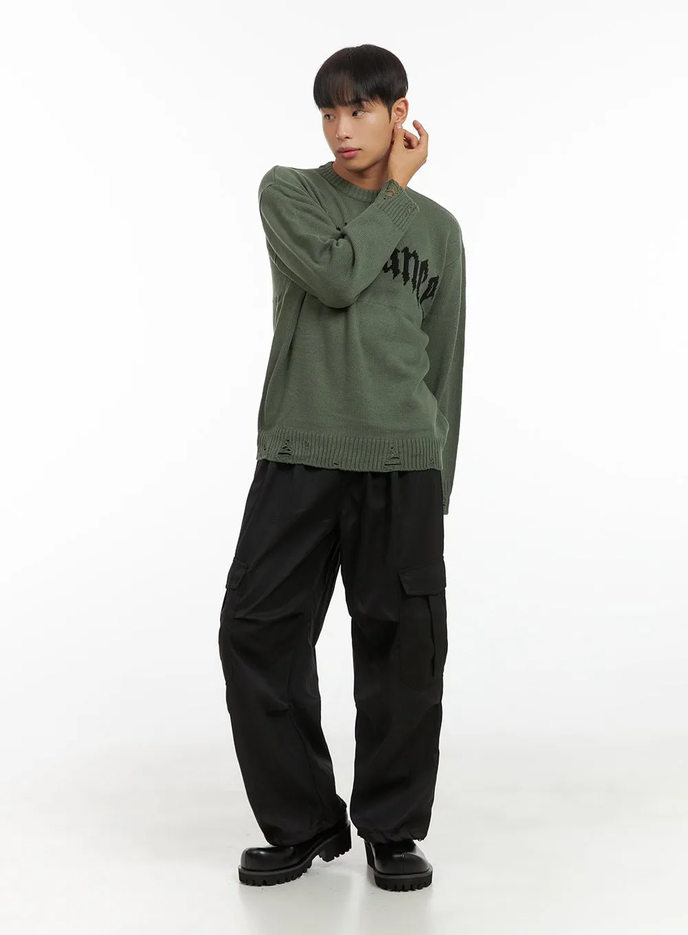 Destroyed Loose Fit Round Neck Top CO410
