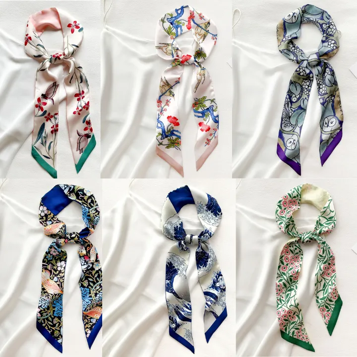 Elegant Printed Silk Skinny Scarf for Women