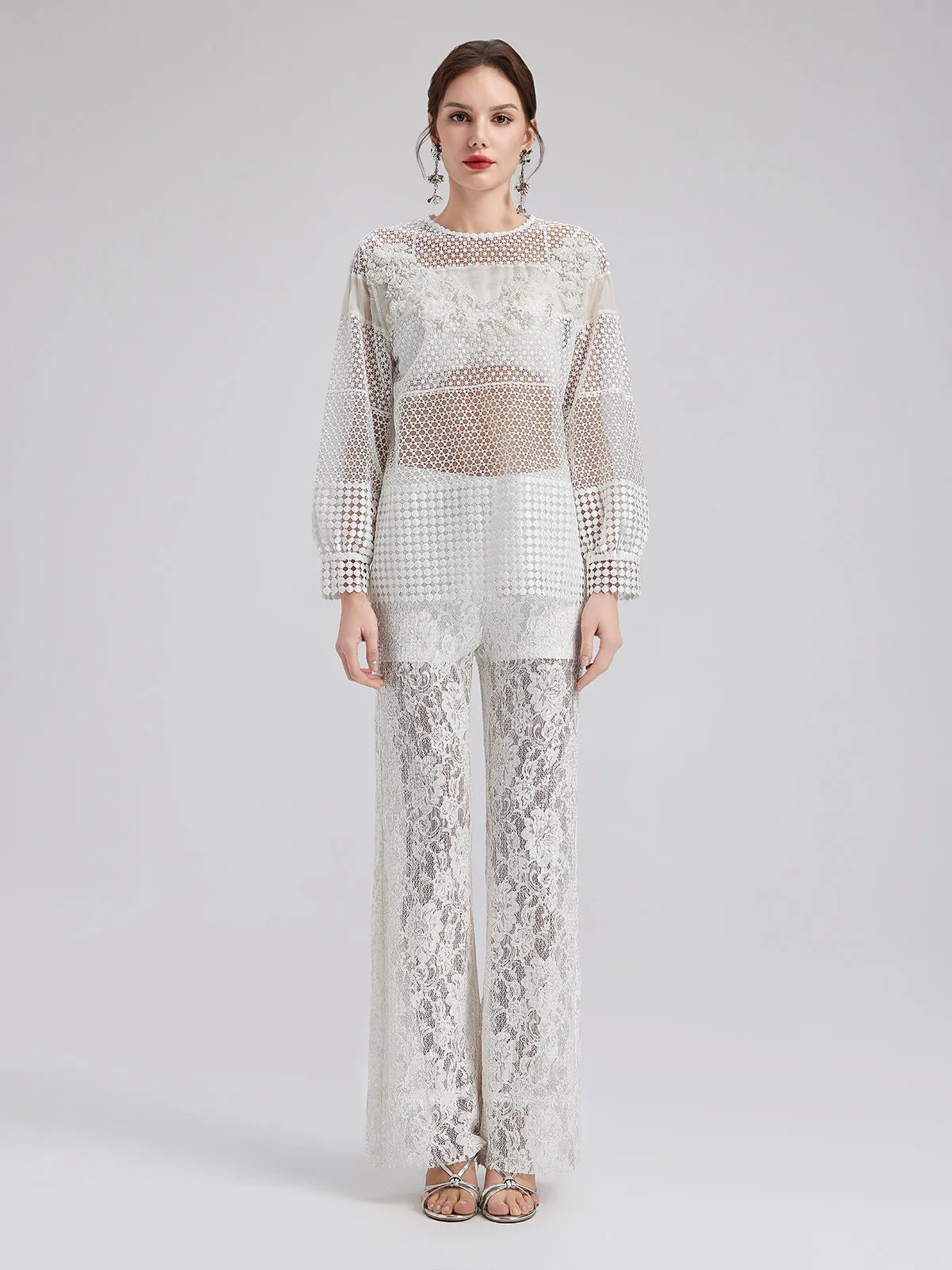 Embellished Beaded Lace Hollow Top
