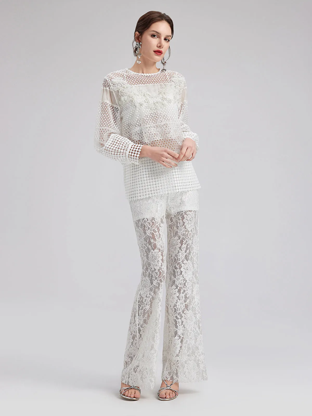 Embellished Beaded Lace Hollow Top