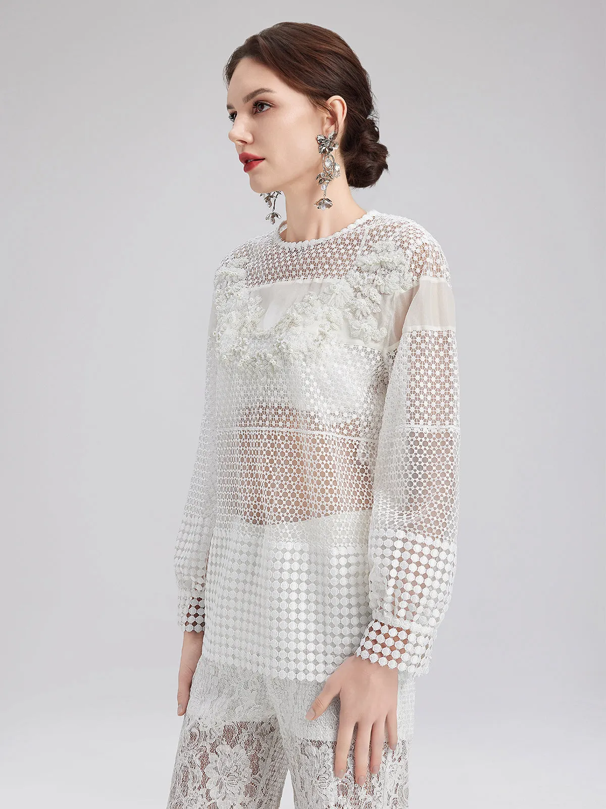 Embellished Beaded Lace Hollow Top